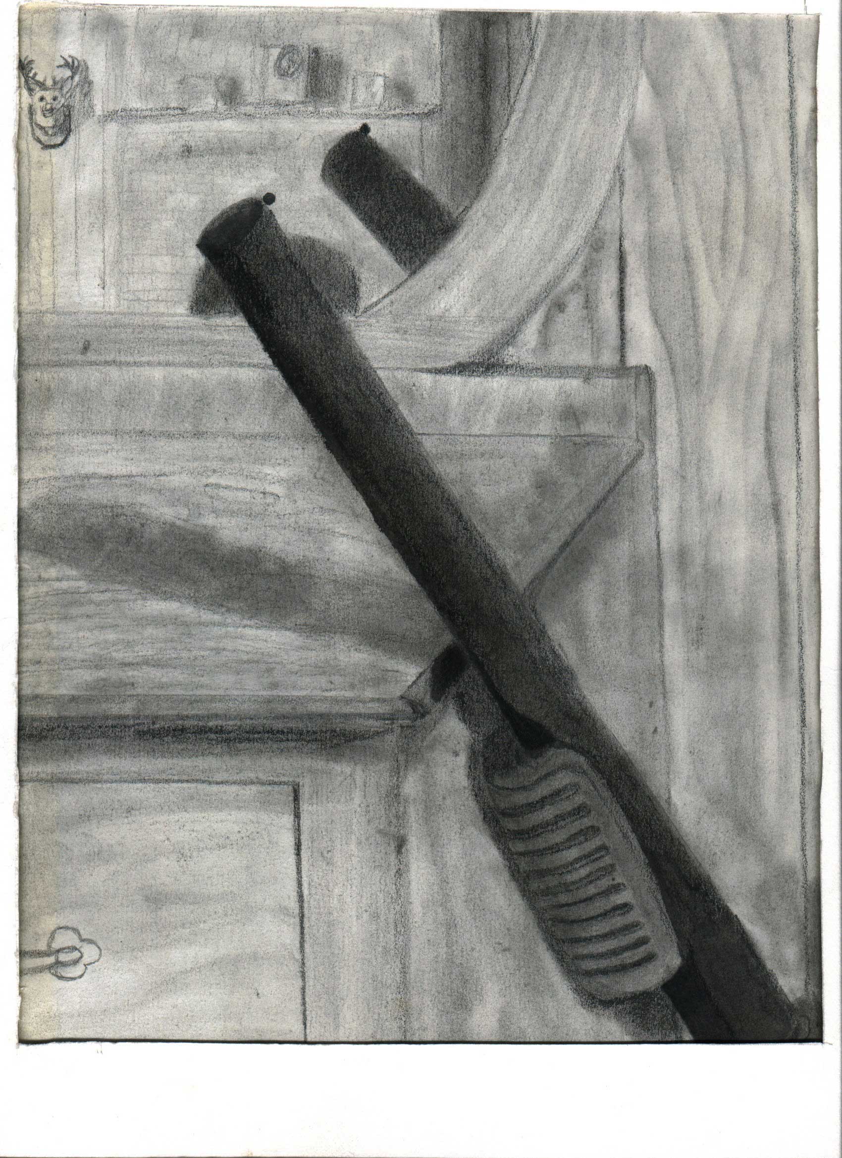 shotgun laying by a mirrored dresser